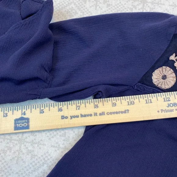 Yessica Embroidered Mesh Yoke Bell Sleeve Blouse Women EUR 38 M Navy Blue Boho - Picture 9 of 10